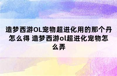 造梦西游OL宠物超进化用的那个丹怎么得 造梦西游ol超进化宠物怎么弄